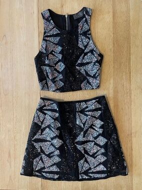 ASTR Sequined Crop Top and Skirt Set XS